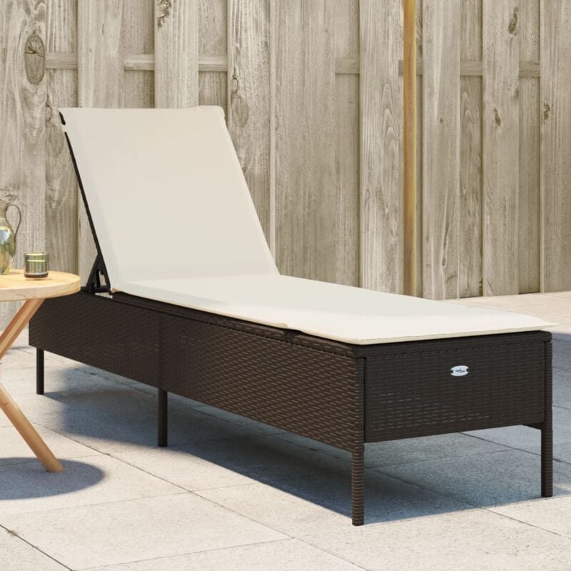 Chaise longue Bain de soleil Transat de relaxation avec coussin marron résine tressée CFW54722