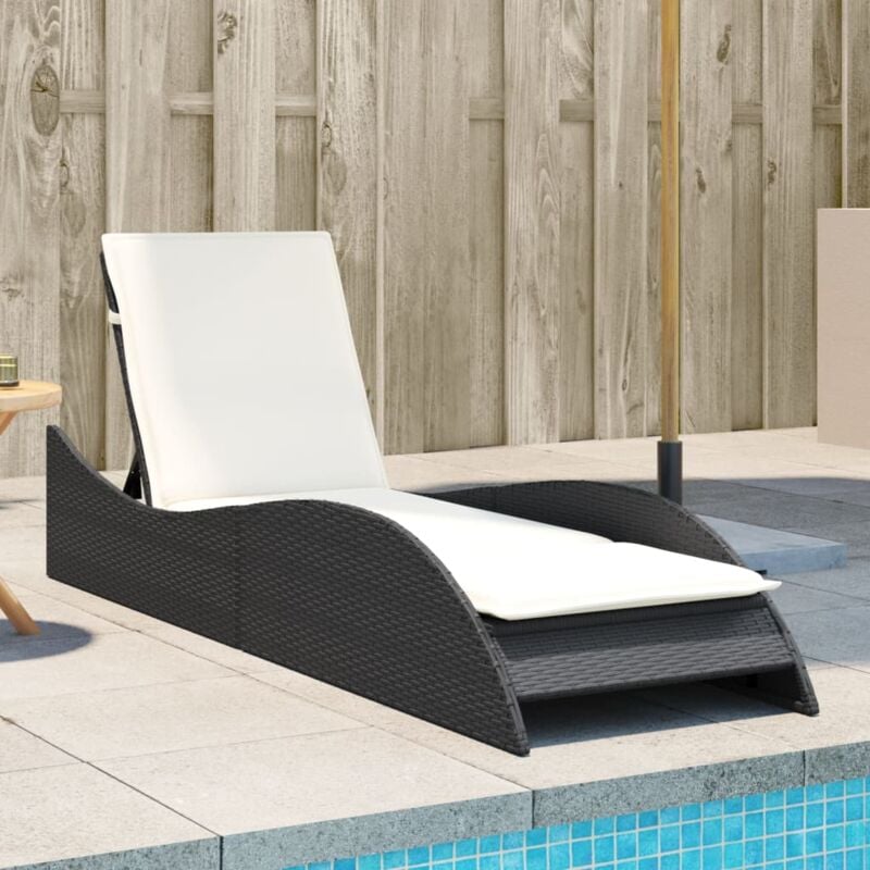 Chaise longue Bain de soleil Transat de relaxation avec coussin noir 60x205x73 cm résine tressée CFW499189