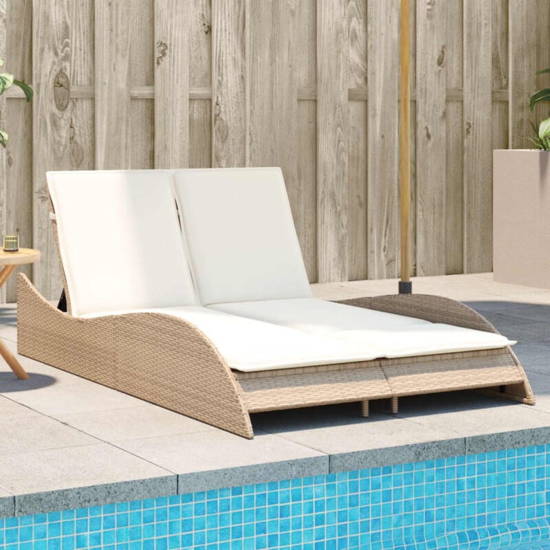 Chaise longue Bain de soleil Transat de relaxation avec coussins beige 114x205x73 cm résine tressée CFW584423