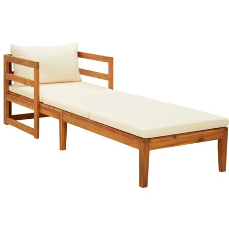 Chaise longue  Bain de soleil  Transat de relaxation avec coussins blanc crème Bois d'acacia solide CFW703626