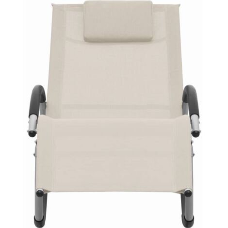 Chaise longue Bain de soleil Transat de relaxation avec oreiller Crème Textilène BSRHS242220