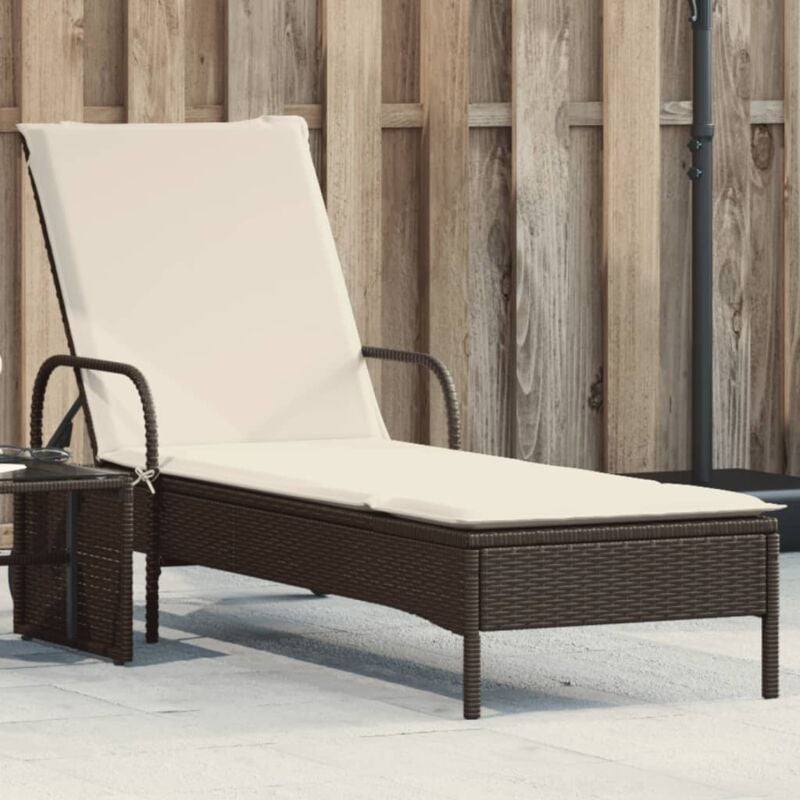 Chaise longue Bain de soleil Transat de relaxation avec roues et coussin marron résine tressée CFW58332