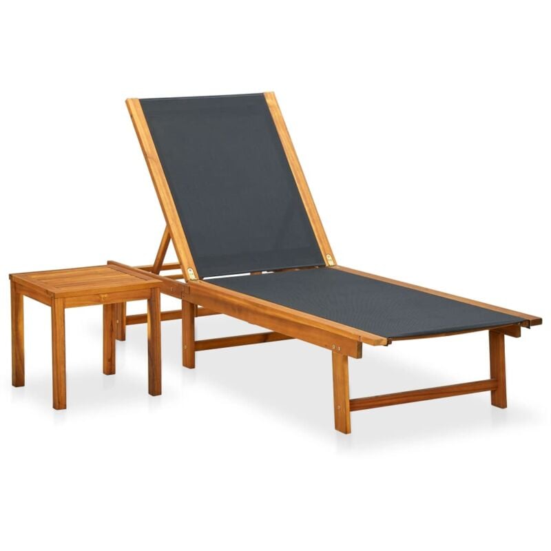 Chaise longue Bain de soleil Transat de relaxation avec table Bois d'acacia solide et textilène CFW858550
