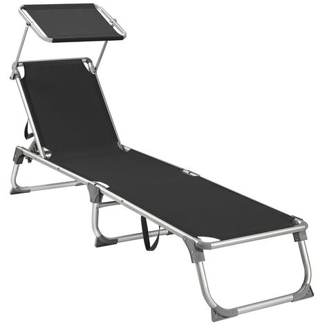 Chaise Longue, Bain de Soleil, Transat de Relaxation, avec Appui-tête, Dossier et Parasol inclinables, léger, Pliable, 53 x 193 x 29,5 cm, Charge 150 kg, Jardin, Gris beige/Gris foncé/Noir/Taupe