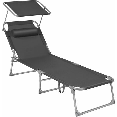 Chaise longue, Bain de soleil, Transat de relaxation, chaise de jardin pliable - Gris foncé GCB19UV1