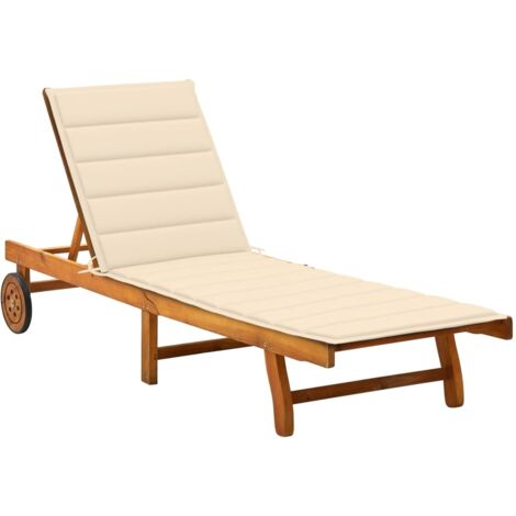 Chaise longue  Bain de soleil  Transat de relaxation de jardin avec coussin Bois d'acacia solide CFW440109