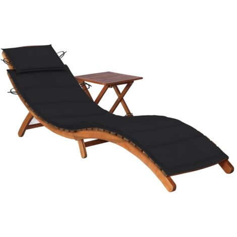 Chaise longue  Bain de soleil  Transat de relaxation de jardin avec table et coussin Bois d'acacia CFW285690