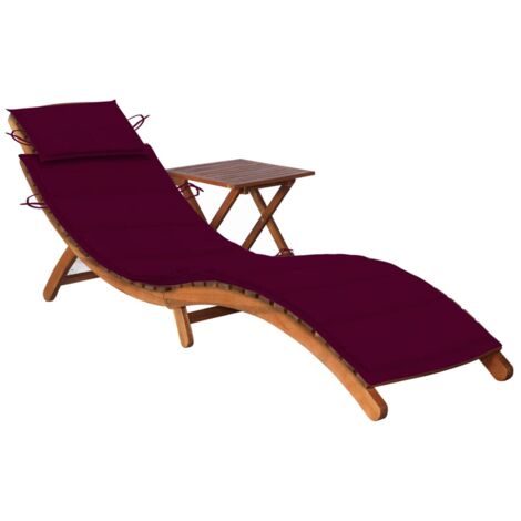 Chaise longue  Bain de soleil  Transat de relaxation de jardin avec table et coussin Bois d'acacia CFW359818