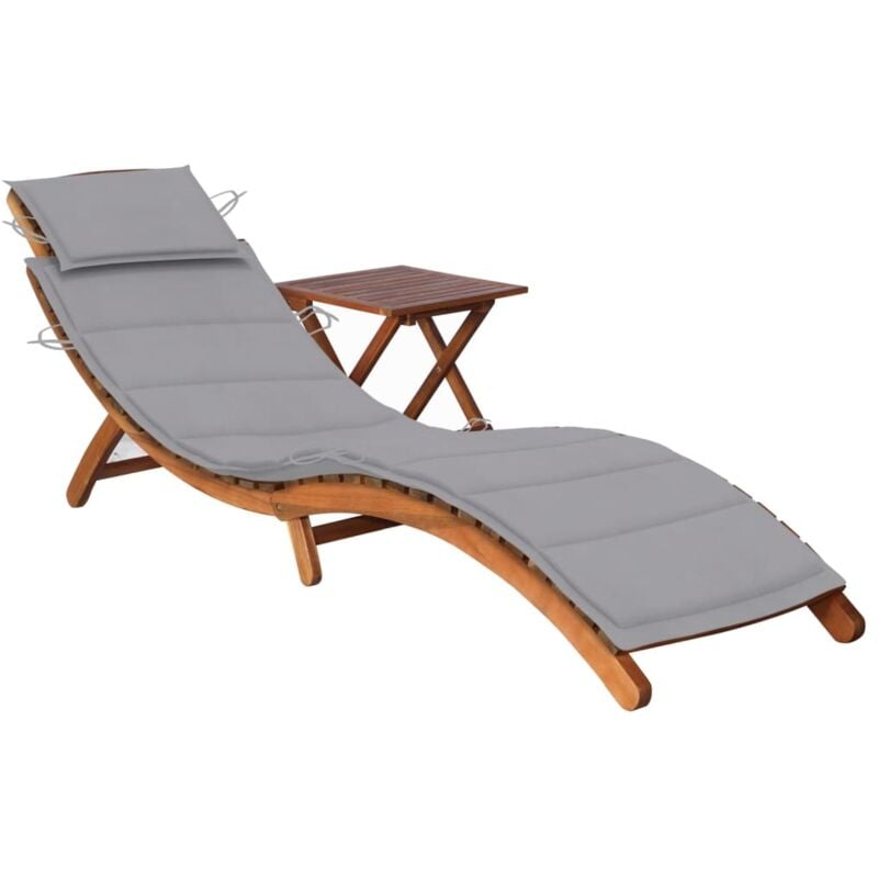 Chaise longue Bain de soleil Transat de relaxation de jardin avec table et coussin Bois d'acacia CFW546950
