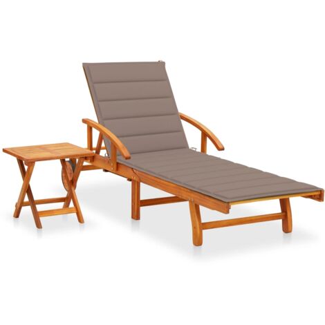Chaise longue  Bain de soleil  Transat de relaxation de jardin avec table et coussin Bois d'acacia CFW703087