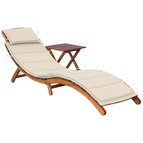 Chaise longue  Bain de soleil  Transat de relaxation de jardin avec table et coussin Bois d'acacia CFW705525