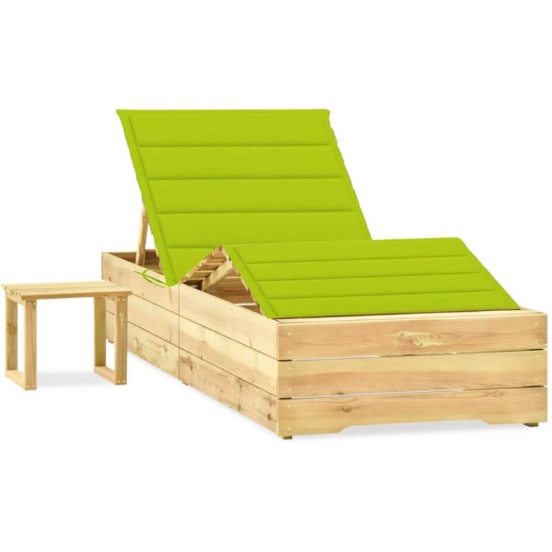 Chaise longue Bain de soleil Transat de relaxation de jardin avec table et coussin Pin imprégné CFW526176