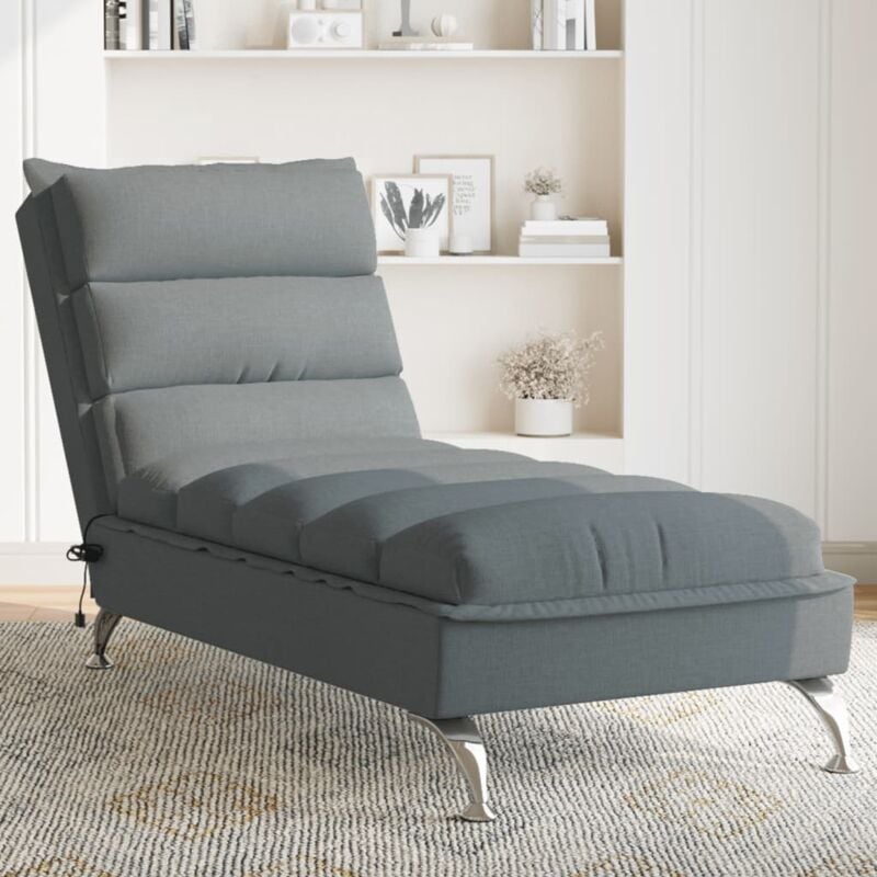 Chaise longue Bain de soleil Transat de relaxation de massage avec coussins gris foncé tissu CFW45566