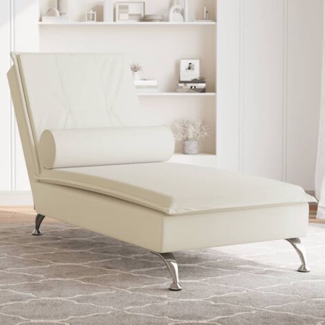 Chaise longue  Bain de soleil  Transat de relaxation de massage avec traversin crème velours CFW10870