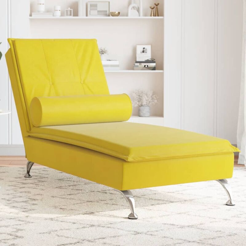 Chaise longue Bain de soleil Transat de relaxation de massage avec traversin jaune velours CFW68000