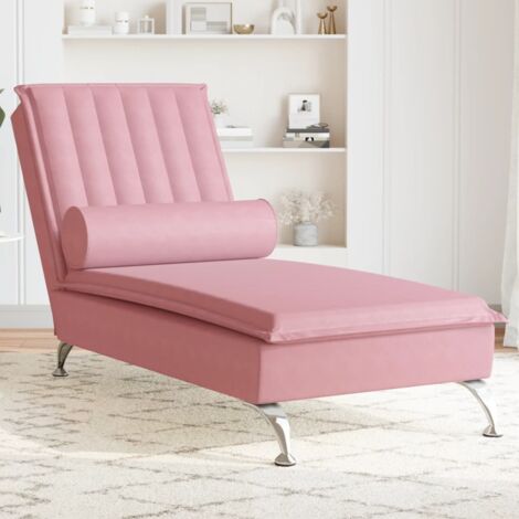 Chaise longue  Bain de soleil  Transat de relaxation de massage avec traversin rose velours CFW12244