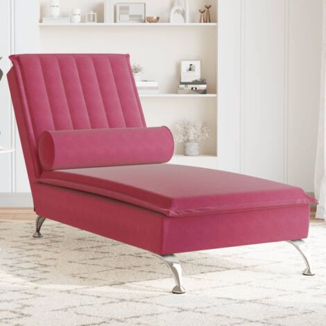 Chaise longue  Bain de soleil  Transat de relaxation de massage avec traversin rouge bordeaux velours CFW87959