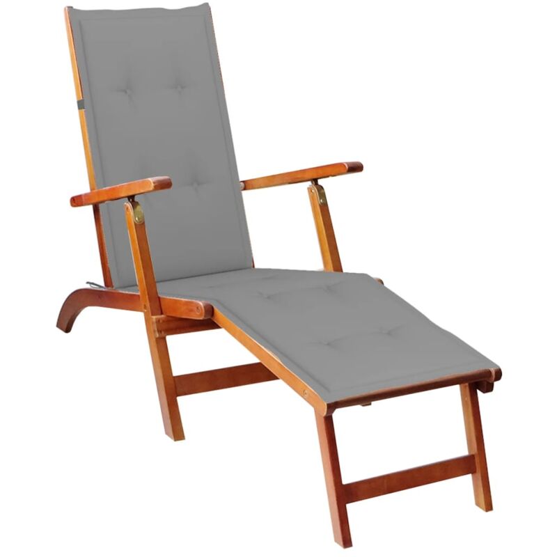 Chaise longue Bain de soleil Transat de relaxation d'extérieur repose-pied et coussin Acacia solide CFW492784
