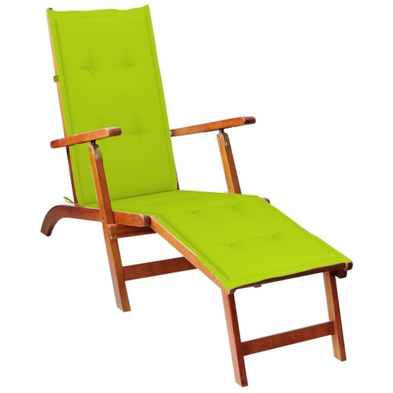 Chaise longue Bain de soleil Transat de relaxation d'extérieur repose-pied et coussin Acacia solide CFW839128