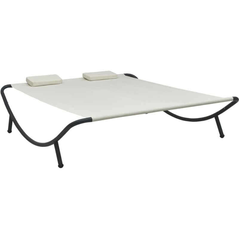 Chaise longue Bain de soleil Transat de relaxation d'extérieur Tissu Crème CFW123115