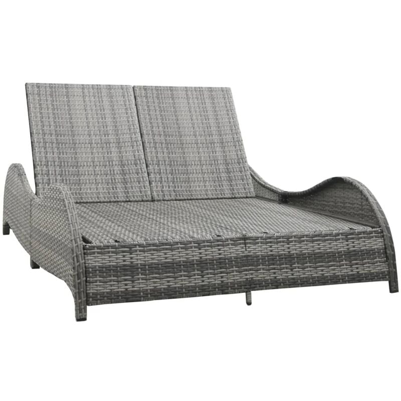 Chaise longue Bain de soleil Transat de relaxation double avec coussin Résine tressée Anthracite CFW656094