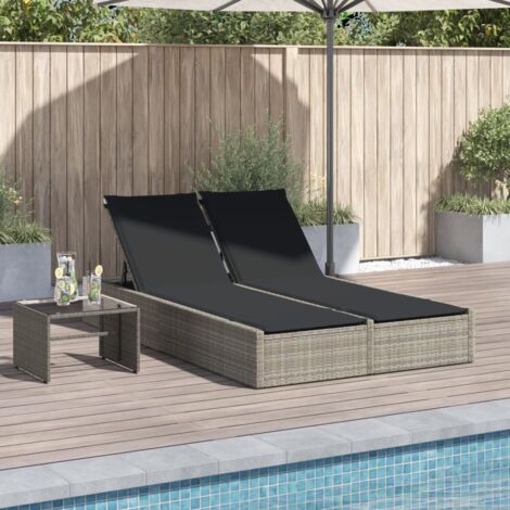 Chaise longue  Bain de soleil  Transat de relaxation double avec coussins gris clair résine tressée CFW63953