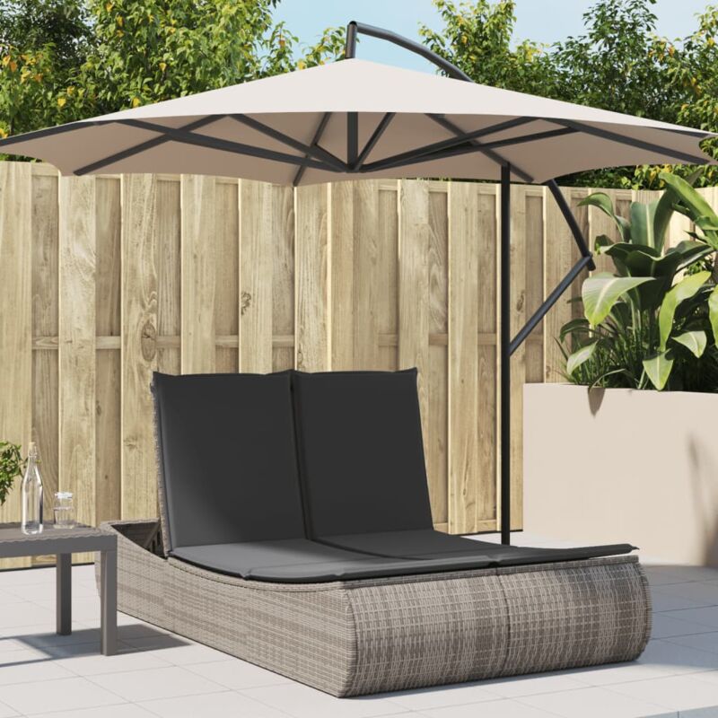 Chaise longue Bain de soleil Transat de relaxation double avec coussins gris résine tressée CFW52569
