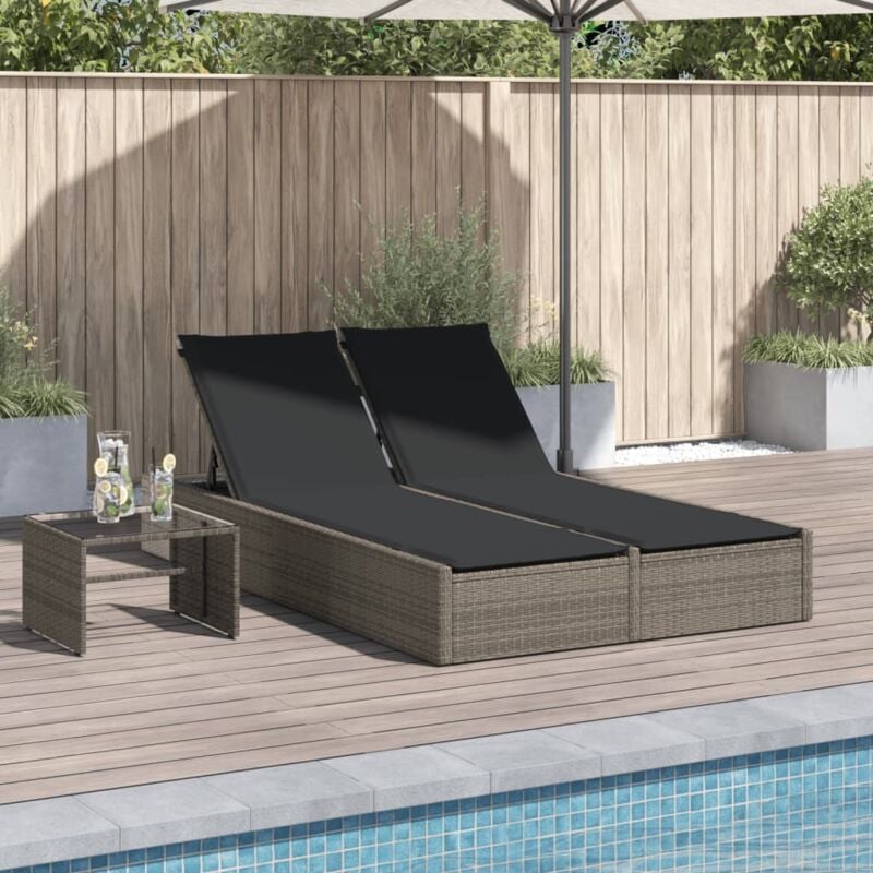 Chaise longue Bain de soleil Transat de relaxation double avec coussins gris résine tressée CFW69892