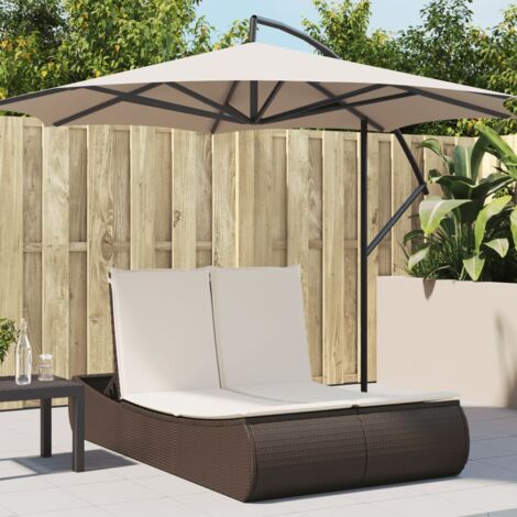 Chaise longue  Bain de soleil  Transat de relaxation double avec coussins marron résine tressée CFW34689