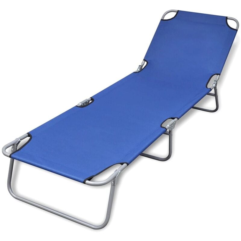 Chaise longue Bain de soleil Transat de relaxation pliable acier enduit de poudre bleu CFW877556