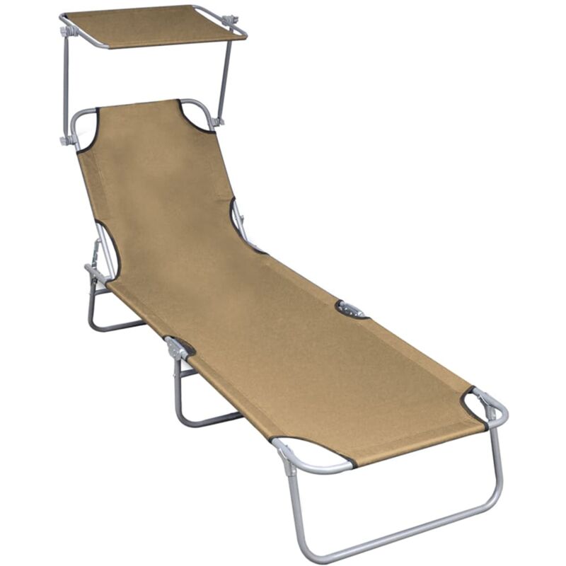 Chaise longue Bain de soleil Transat de relaxation pliable avec auvent Taupe Aluminium CFW505427