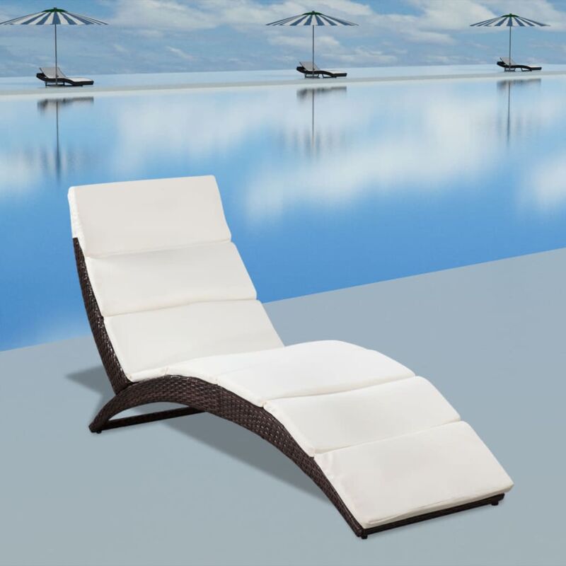 Chaise longue Bain de soleil Transat de relaxation pliable avec coussin Résine tressée Marron CFW219698