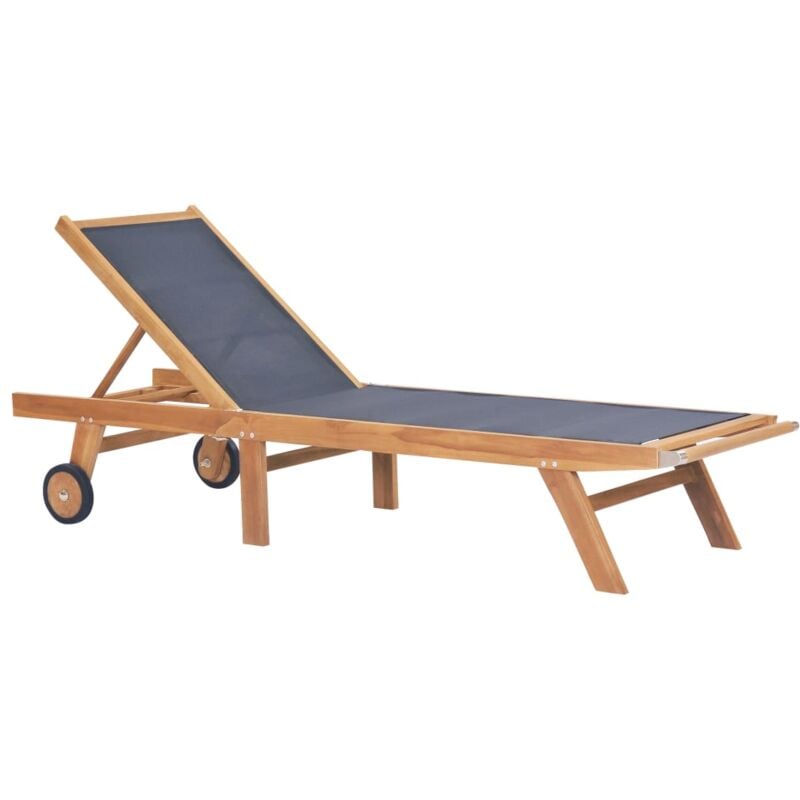Chaise longue Bain de soleil Transat de relaxation pliable avec roulettes Teck massif et textilène CFW661076