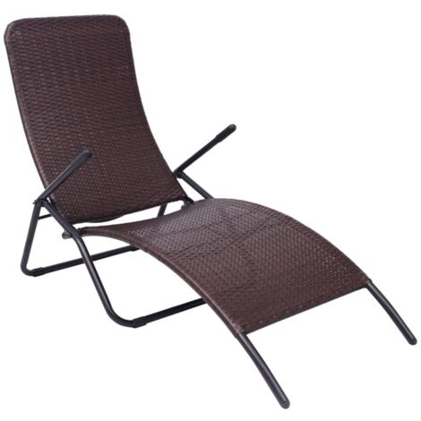 Chaise longue  Bain de soleil  Transat de relaxation pliable résine tressée marron CFW404984