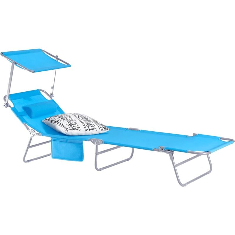 OGS48-B Chaise Longue Bain de Soleil Transat de Relaxation Pliant Chaise de Camping Inclinable, Pliable et Réglable - Bleu - Sobuy