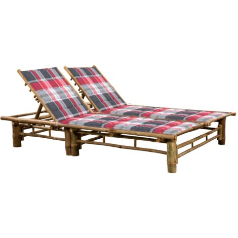 Chaise longue  Bain de soleil  Transat de relaxation pour 2 personnes avec coussins Bambou CFW598334