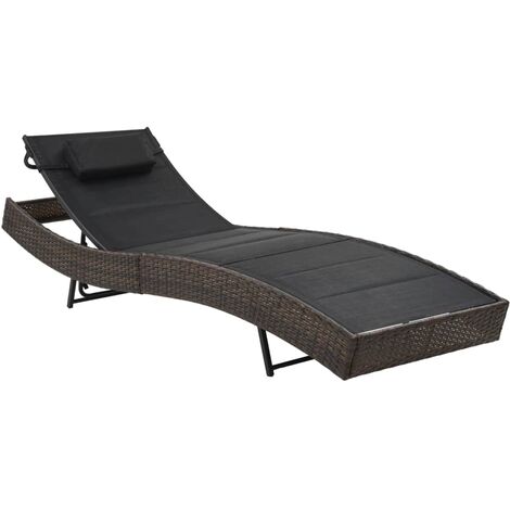 Chaise longue  Bain de soleil  Transat de relaxation Résine tressée et textilène Marron BSRHS335111