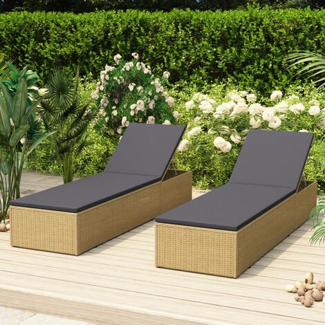 Chaise longue  Bain de soleil  Transat de relaxation Résine tressée Marron et gris foncé BSRHS858194