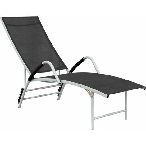 Chaise longue  Bain de soleil  Transat de relaxation Textilène et aluminium Noir BSRHS101741
