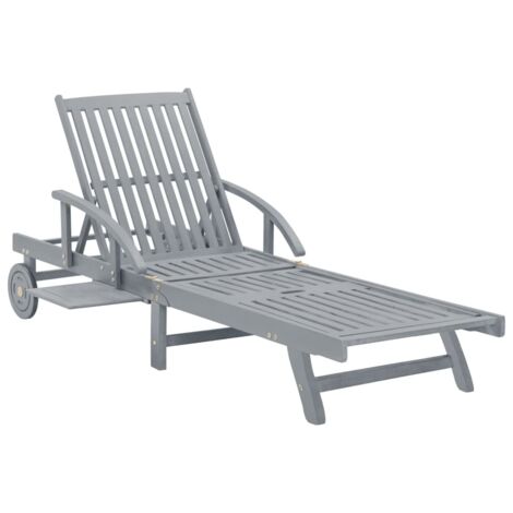 Chaise longue - Bain de soleil - Transat relax Gris Bois d'acacia solide GF83389