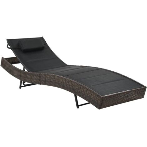 Chaise longue  Bain de soleil Transat Résine tressée et textilène Marron 92928