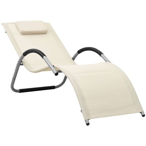 Chaise longue | Bain de soleil Transat Textilène Crème et gris 80830 - Crème