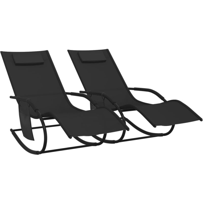vidaXL Chaises longues à bascule lot de 2 Noir Acier et textilène