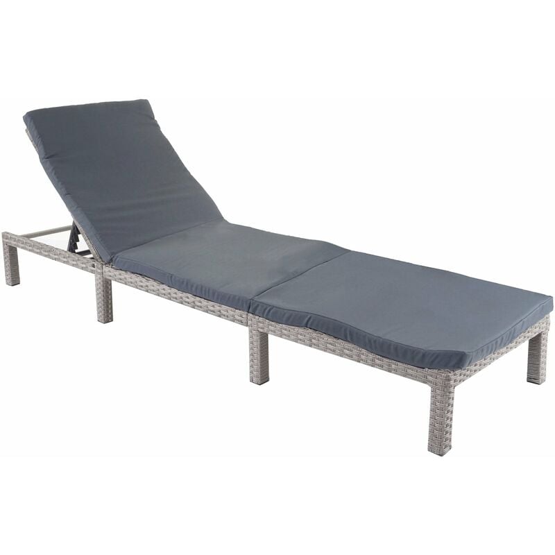 Chaise longue bassique épaisseur 5 cm relax bain de soleil en polyrotin gris coussin gris foncé
