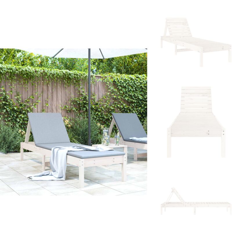 Chaise longue blanc 199,5x60x74 cm bois massif de pin - Chaises Longues - Chaises De Jardin - Bains De Soleil - Mobilier De Jardin - Transats
