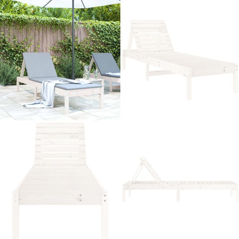 Chaise longue blanc 199,5x60x74 cm bois massif de pin - Chaises Longues - Chaises De Jardin - Bains De Soleil - Mobilier De Jardin - Transats - Home