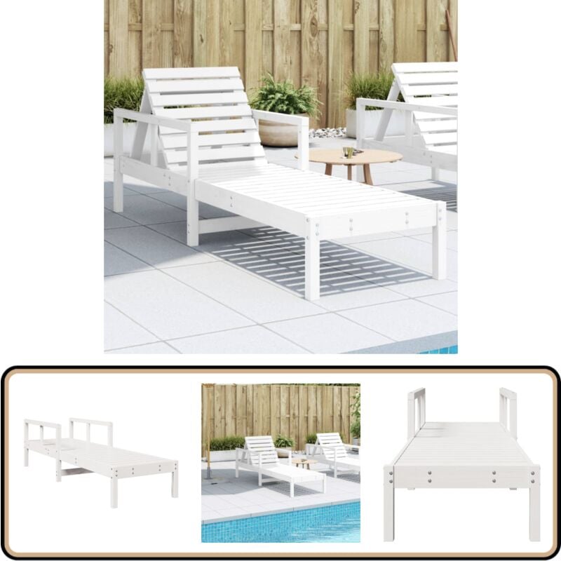 Chaise longue blanc 199,5x62x55 cm bois massif de pin - Chaises Longues - Chaises Longues Pliantes - Bains De Soleil - Lit De Bronzage - Mobilier De