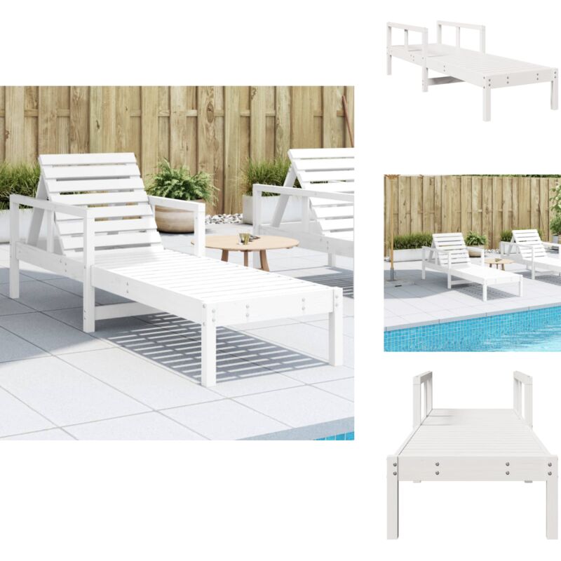 Chaise longue blanc 199,5x62x55 cm bois massif de pin - Chaises Longues - Chaises Longues Pliantes - Bains De Soleil - Lit De Bronzage - Mobilier De