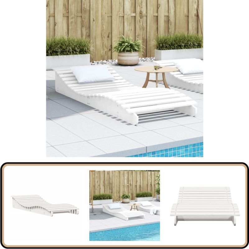 Chaise longue blanc 205x80x31,5 cm bois massif de pin - Chaises Longues - Chaises Longues En Bois - Transats - Mobilier De Jardin - Salon De Jardin