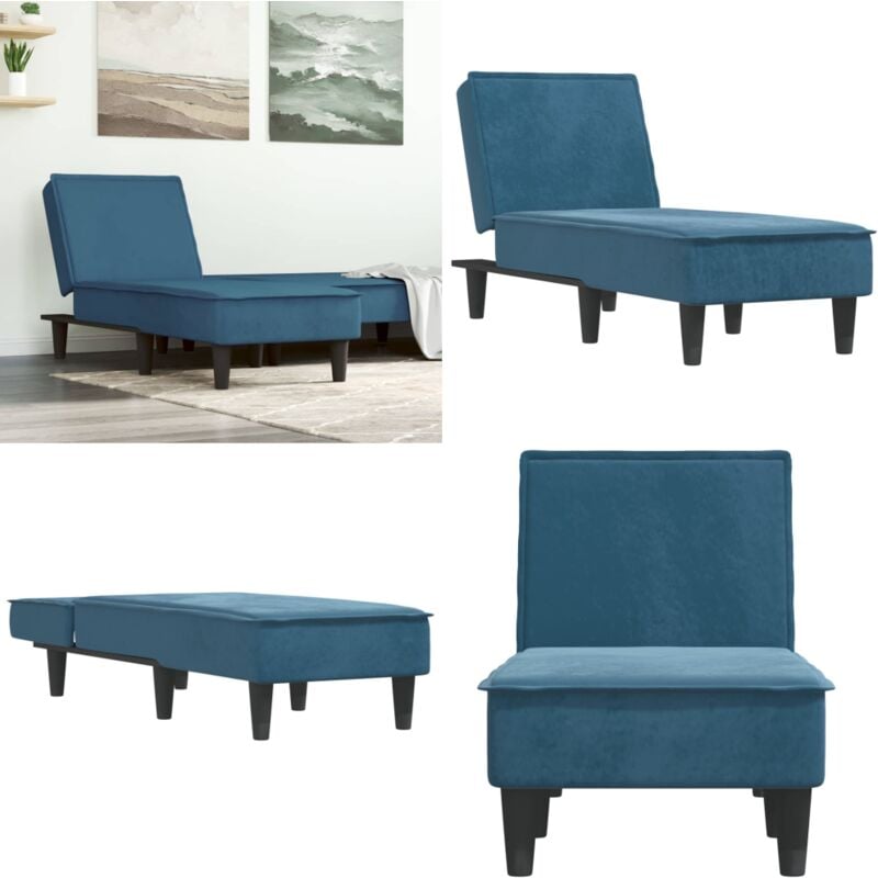 Vidaxl - Chaise longue bleu velours - Chaise Longue - Fauteuil Relax - Chaise Lounge - Mobilier Extérieur - Salon De Jardin - Home & Living